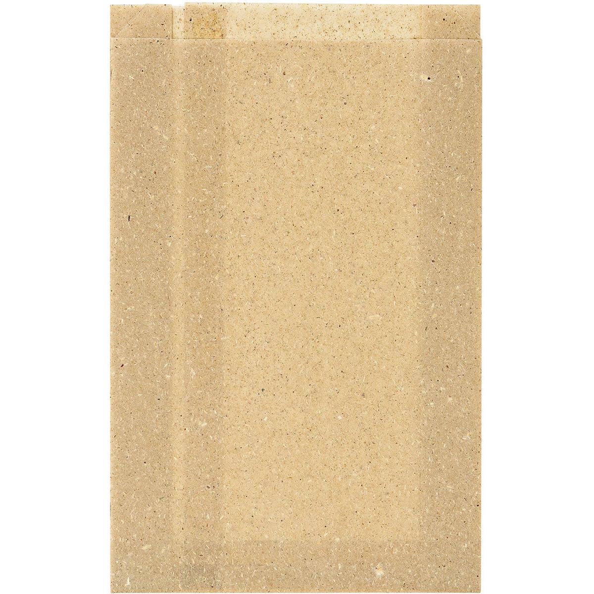 Yksinkertainen, suorakaiteen muotoinen, vaaleanruskea matza lepää valkoisella taustalla Duni GmbH Graspapier-Tüte Bloom Medium 310x200 mm:n luonnollisen ruohopaperin vieressä (500 kappaleen pakkaus).