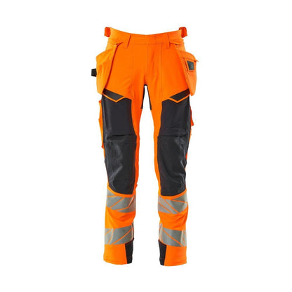 Housut riipputaskuilla, ULTIMATE STRETCH -housut, hi-vis oranssi/musta-sininen