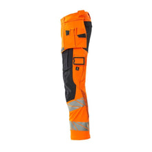 Housut riipputaskuilla, ULTIMATE STRETCH -housut, hi-vis oranssi/musta-sininen