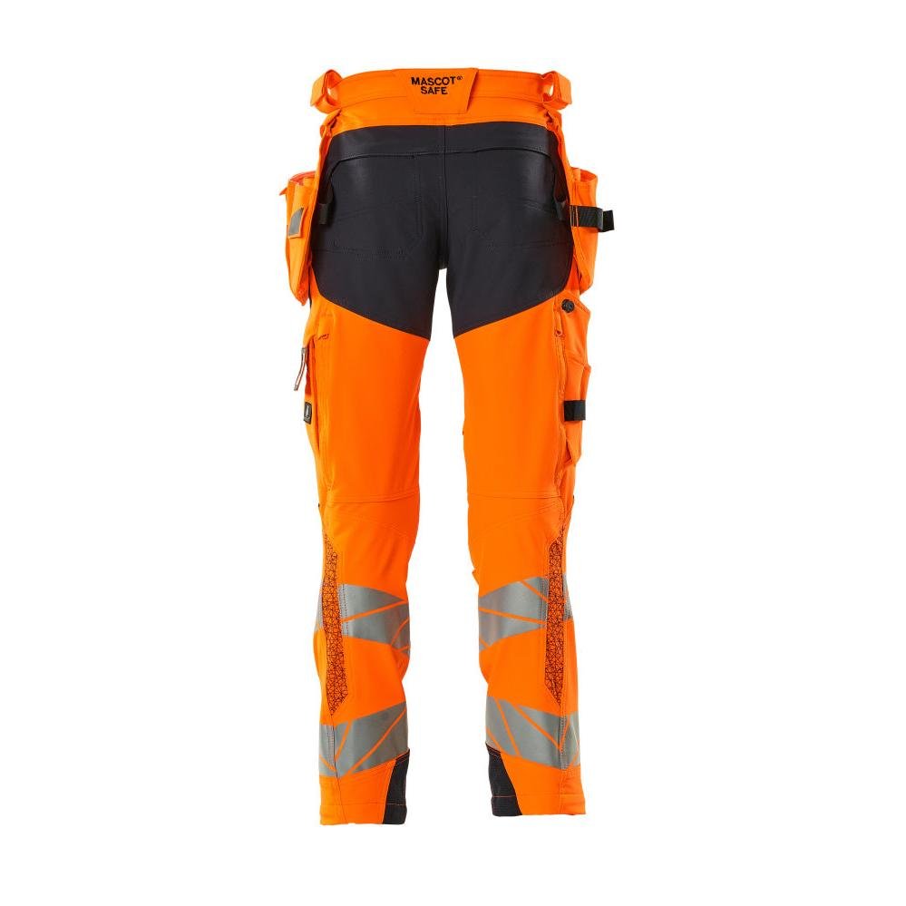 Housut riipputaskuilla, ULTIMATE STRETCH -housut, hi-vis oranssi/musta-sininen