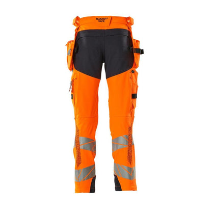 Housut riipputaskuilla, ULTIMATE STRETCH -housut, hi-vis oranssi/musta-sininen
