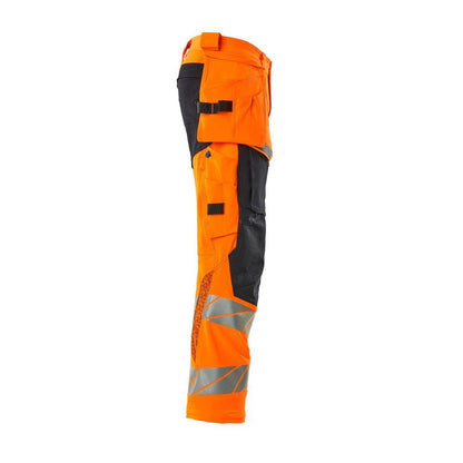 Housut riipputaskuilla, ULTIMATE STRETCH -housut, hi-vis oranssi/musta-sininen