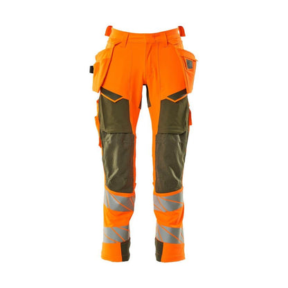 Housut riipputaskuilla, ULTIMATE STRETCH -housut, hi-vis oranssi/sammaleenvihreä