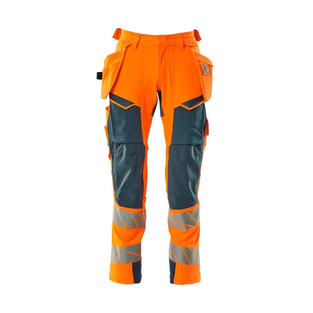 Housut riipputaskuilla, ULTIMATE STRETCH -housut, hi-vis oranssi/tumma petrooleumi