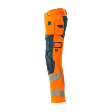 Housut riipputaskuilla, ULTIMATE STRETCH -housut, hi-vis oranssi/tumma petrooleumi