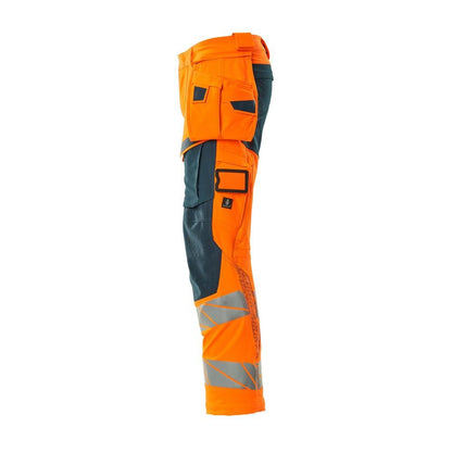 Housut riipputaskuilla, ULTIMATE STRETCH -housut, hi-vis oranssi/tumma petrooleumi