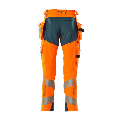 Housut riipputaskuilla, ULTIMATE STRETCH -housut, hi-vis oranssi/tumma petrooleumi