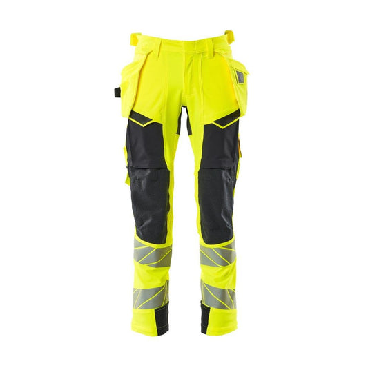 Housut riipputaskuilla, ULTIMATE STRETCH -housut, hi-vis keltainen/musta-sininen