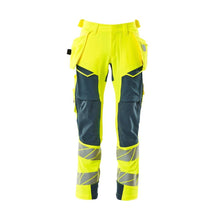 Housut riipputaskuilla, ULTIMATE STRETCH -housut, hi-vis keltainen/tumma petrooleumi