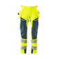 Housut riipputaskuilla, ULTIMATE STRETCH -housut, hi-vis keltainen/tumma petrooleumi