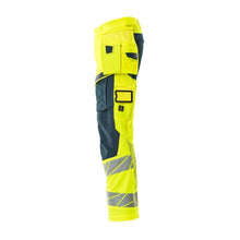 Housut riipputaskuilla, ULTIMATE STRETCH -housut, hi-vis keltainen/tumma petrooleumi