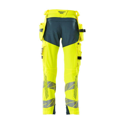 Housut riipputaskuilla, ULTIMATE STRETCH -housut, hi-vis keltainen/tumma petrooleumi