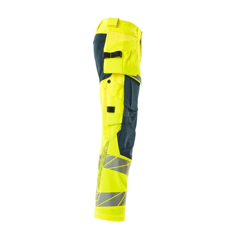 Housut riipputaskuilla, ULTIMATE STRETCH -housut, hi-vis keltainen/tumma petrooleumi