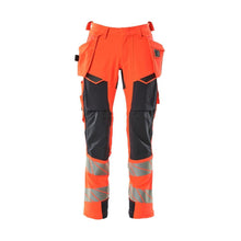 Housut riipputaskuilla, ULTIMATE STRETCH -housut, Hi-vis punainen/musta-sininen