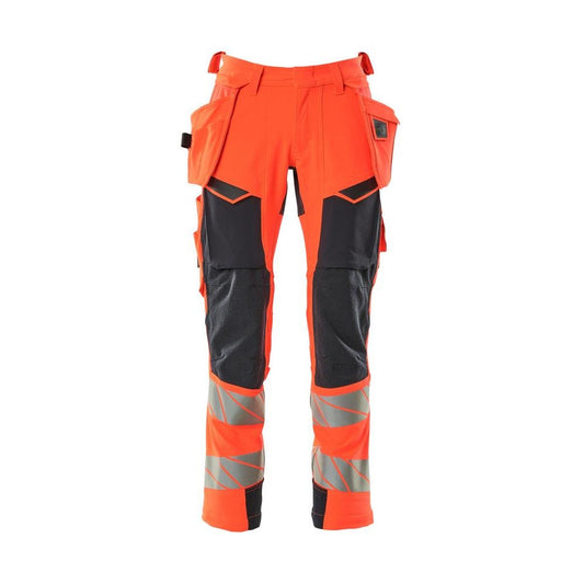 Housut riipputaskuilla, ULTIMATE STRETCH -housut, Hi-vis punainen/musta-sininen