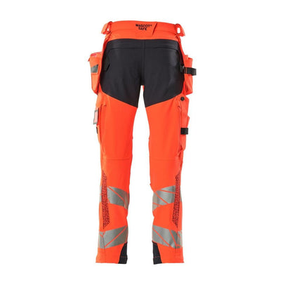 Housut riipputaskuilla, ULTIMATE STRETCH -housut, Hi-vis punainen/musta-sininen
