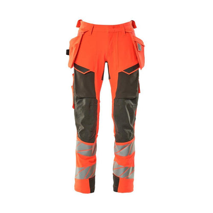 Housut riipputaskuilla, ULTIMATE STRETCH -housut, hi-vis punainen/tumma antrasiitti