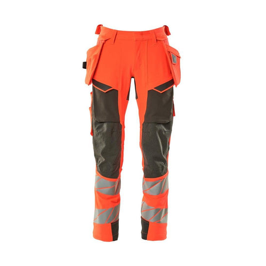 Housut riipputaskuilla, ULTIMATE STRETCH -housut, hi-vis punainen/tumma antrasiitti