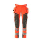 Housut riipputaskuilla, ULTIMATE STRETCH -housut, hi-vis punainen/tumma antrasiitti