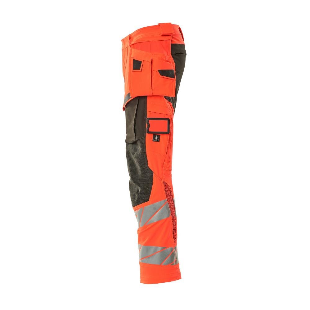 Housut riipputaskuilla, ULTIMATE STRETCH -housut, hi-vis punainen/tumma antrasiitti