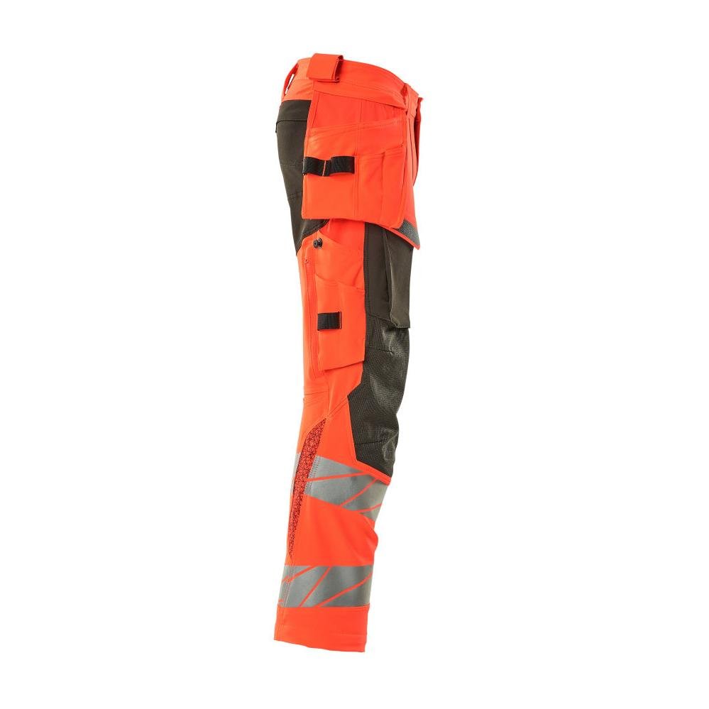 Housut riipputaskuilla, ULTIMATE STRETCH -housut, hi-vis punainen/tumma antrasiitti