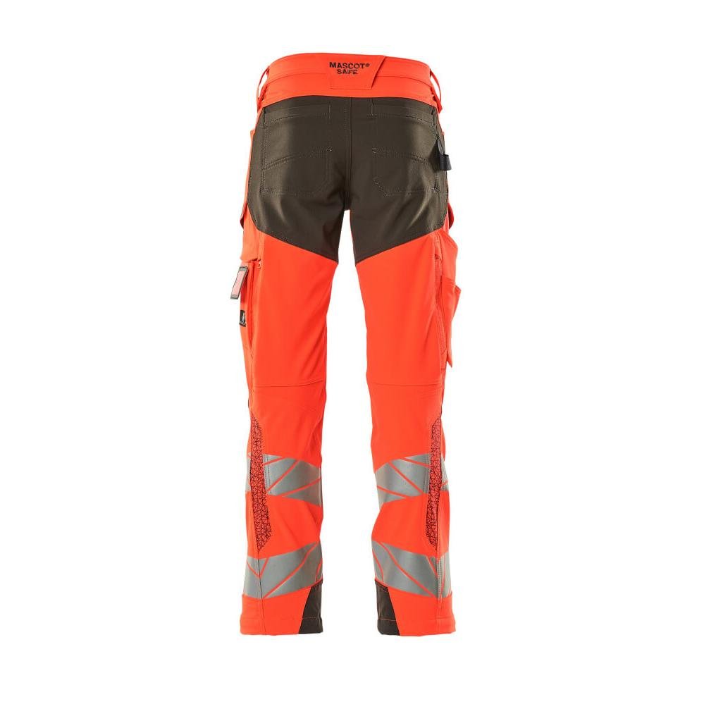 Housut polvitaskuilla, ULTIMATE STRETCH -housut, hi-vis punainen/tumma antrasiitti