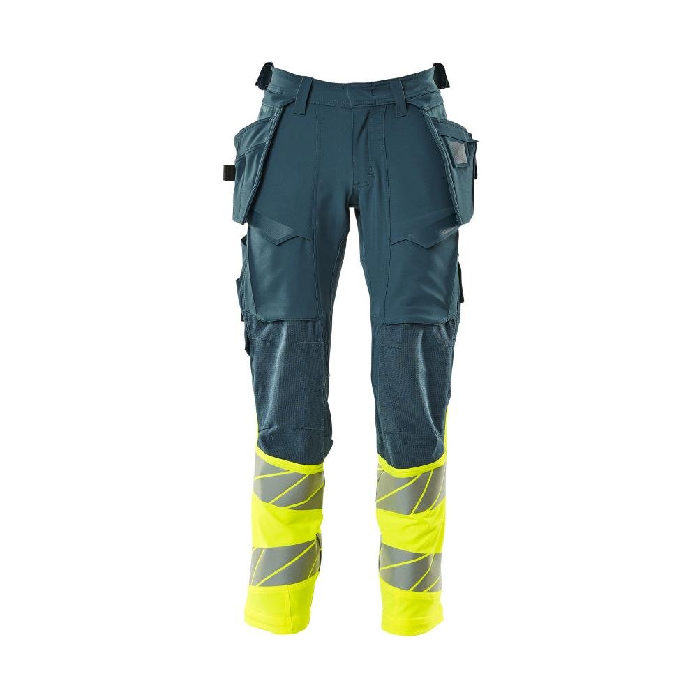 Housut riipputaskuilla, ULTIMATE STRETCH -housut, tumma petroleum/hi-vis keltainen