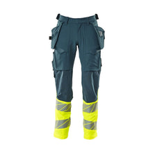 Housut riipputaskuilla, ULTIMATE STRETCH -housut, tumma petroleum/hi-vis keltainen