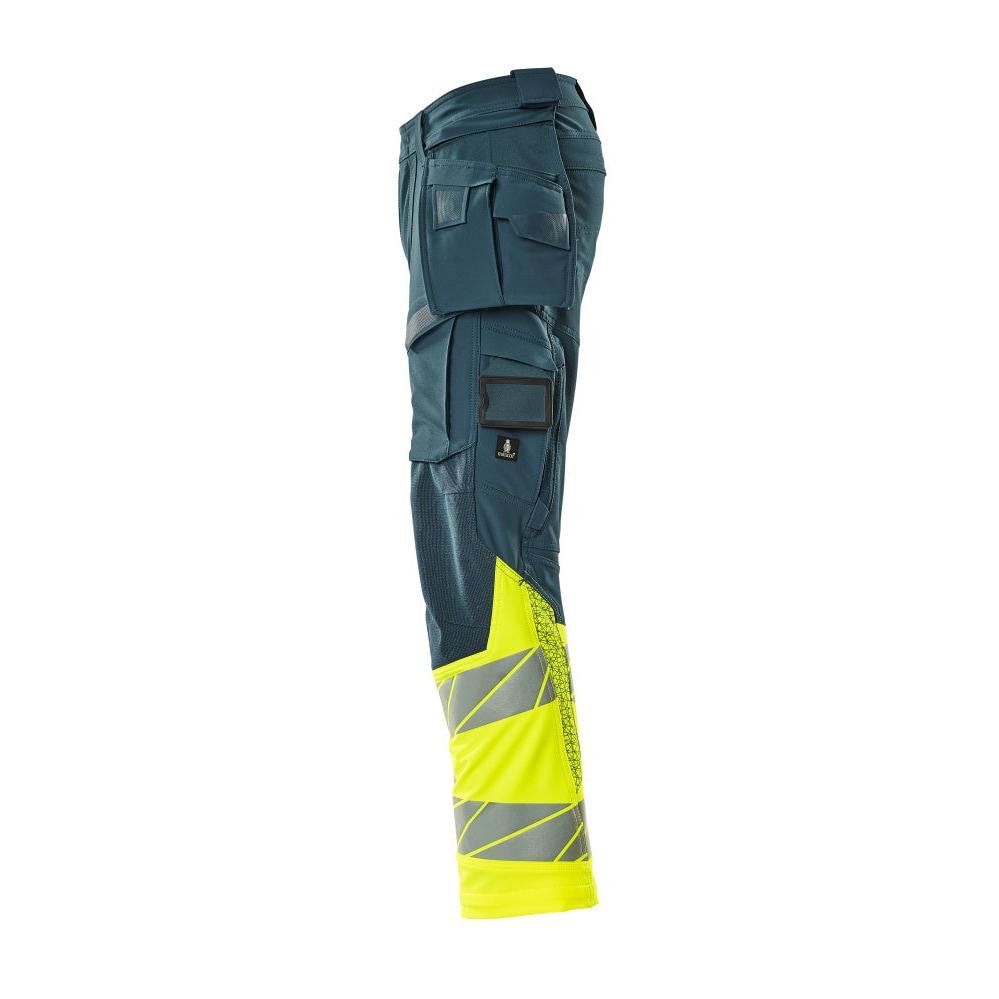 Housut riipputaskuilla, ULTIMATE STRETCH -housut, tumma petroleum/hi-vis keltainen
