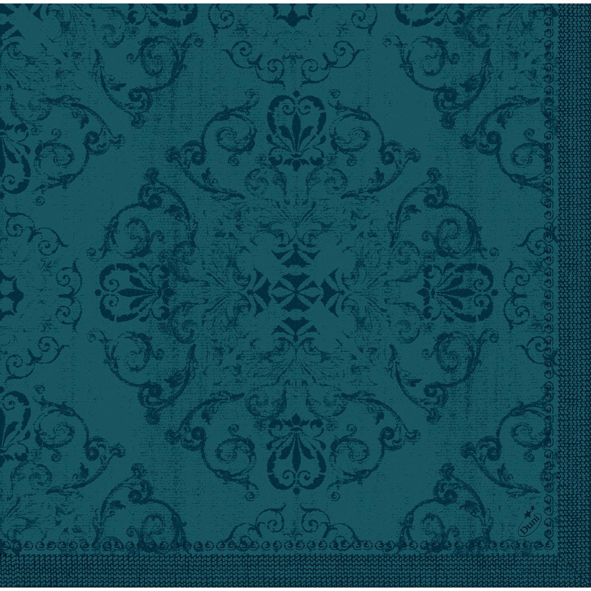 Duni GmbH:n Dunilin-lautasliinat 40 x 40 cm 1/4 taitto, turkoosi elegantilla damasti-kukka- ja köynnöskuviolla sekä koristeellisella reunuksella - korkealaatuiset lautasliinat jokaiseen tyylikkäästi katettuun pöytään.