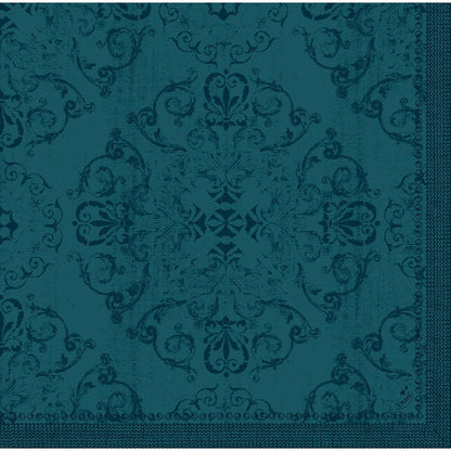 Duni GmbH:n Dunilin-lautasliinat 40 x 40 cm 1/4 taitto, turkoosi elegantilla damasti-kukka- ja köynnöskuviolla sekä koristeellisella reunuksella - korkealaatuiset lautasliinat jokaiseen tyylikkäästi katettuun pöytään.