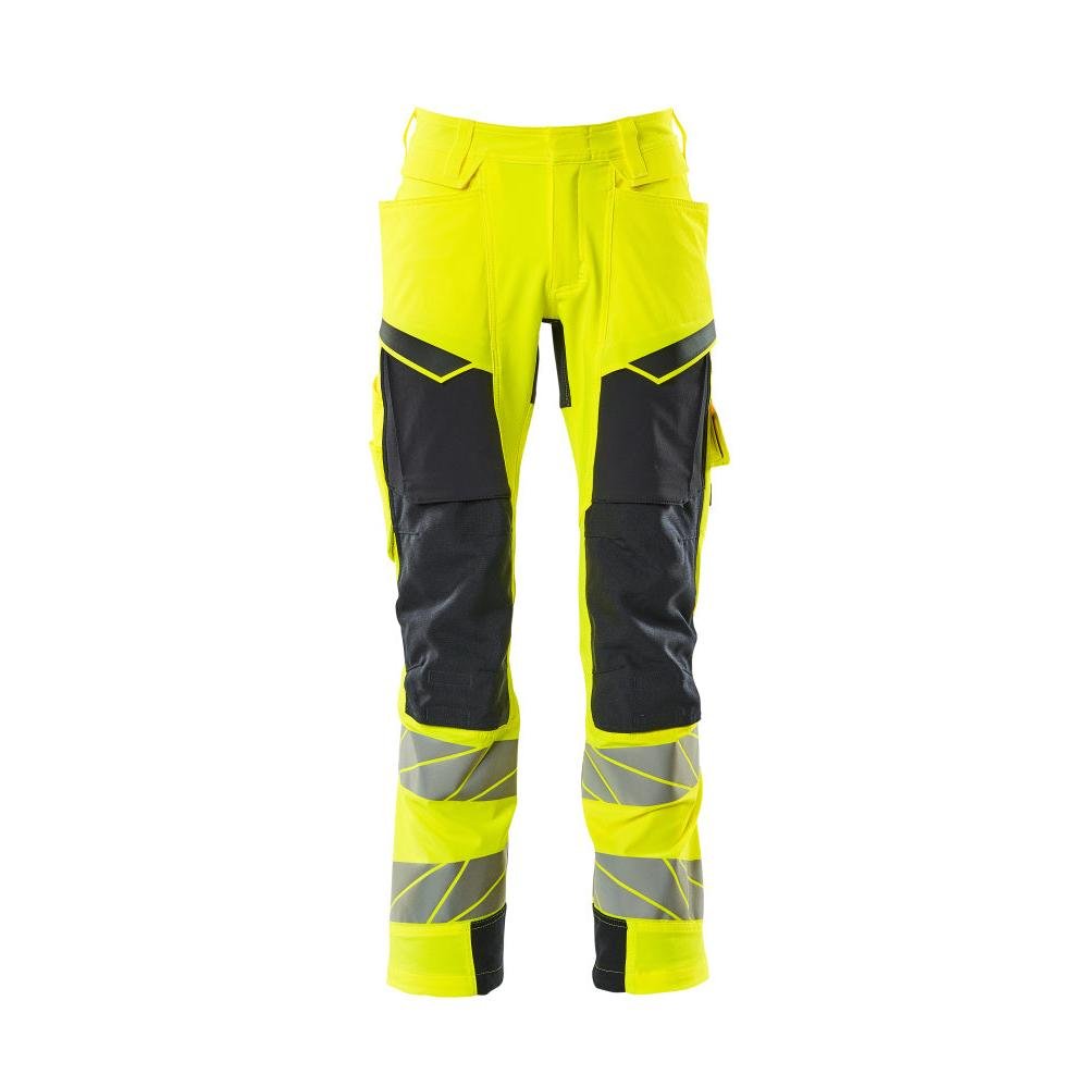 Housut polvitaskuilla, ULTIMATE STRETCH -housut, hi-vis keltainen/musta-sininen