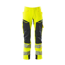 Housut polvitaskuilla, ULTIMATE STRETCH -housut, hi-vis keltainen/musta-sininen