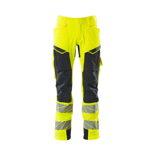 Housut polvitaskuilla, ULTIMATE STRETCH -housut, hi-vis keltainen/musta-sininen