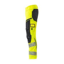 Housut polvitaskuilla, ULTIMATE STRETCH -housut, hi-vis keltainen/musta-sininen