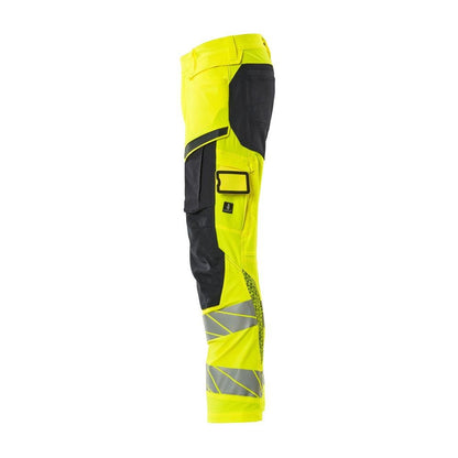 Housut polvitaskuilla, ULTIMATE STRETCH -housut, hi-vis keltainen/musta-sininen