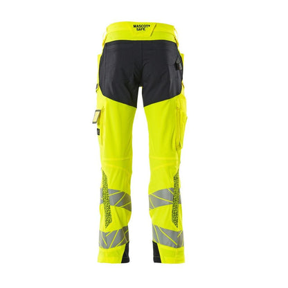 Housut polvitaskuilla, ULTIMATE STRETCH -housut, hi-vis keltainen/musta-sininen