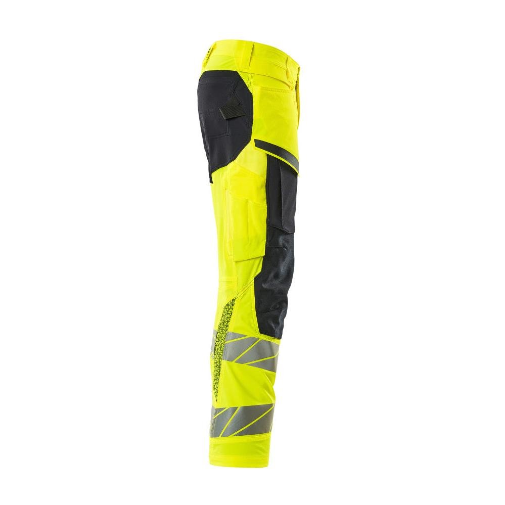 Housut polvitaskuilla, ULTIMATE STRETCH -housut, hi-vis keltainen/musta-sininen