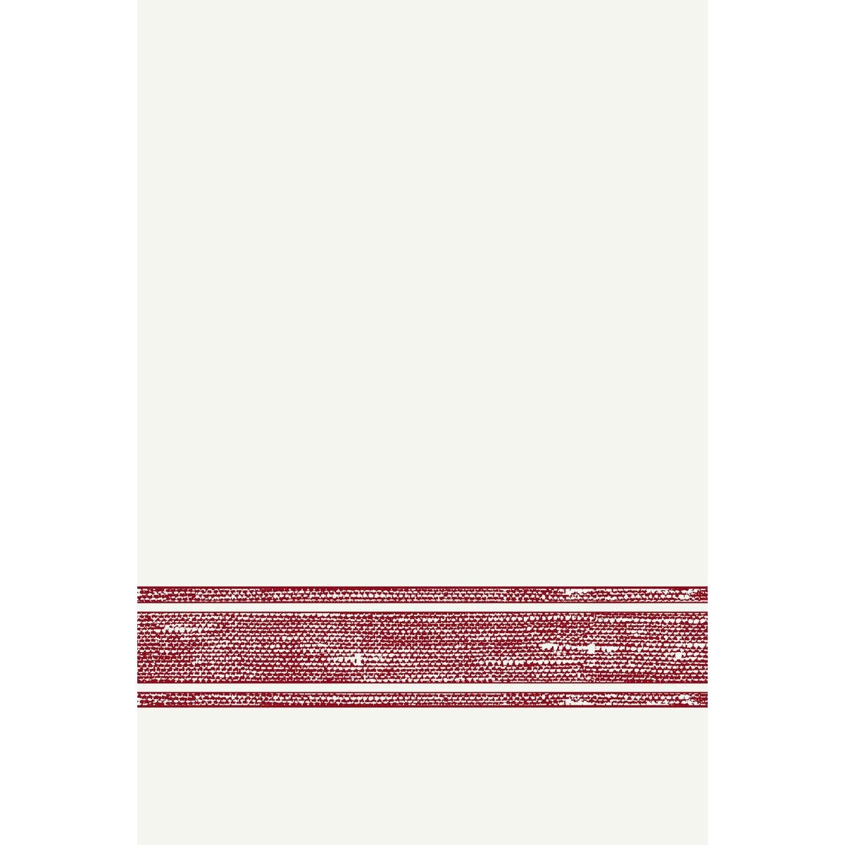 Valkoinen tausta, jossa on kolme rinnakkaista punaista ommeltua viivaa alareunassa, täydellinen laadukkaille lautasliinoille tai pöytäkoristelulle kuten Duni GmbH:n Dunilin-lautasliinat 40 x 60 cm 1/4 taitto.