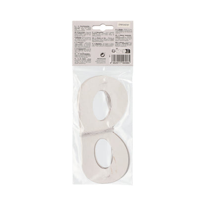 Pakkaus hopeanvärisiä metallisia numeroleikkeitä on suljettu läpinäkyvään muovipussiin, jossa on pahvikansi, samanlainen kuin PAPSTAR GmbH -kasvomaskit "Metallinen" värilajitelma, pussi (6 kappaletta), ja sisältää tuotetietoja ja viivakoodin.