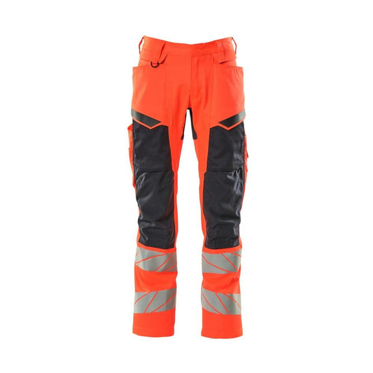Housut polvitaskuilla, joustavat housut, hi-vis punainen/musta-sininen