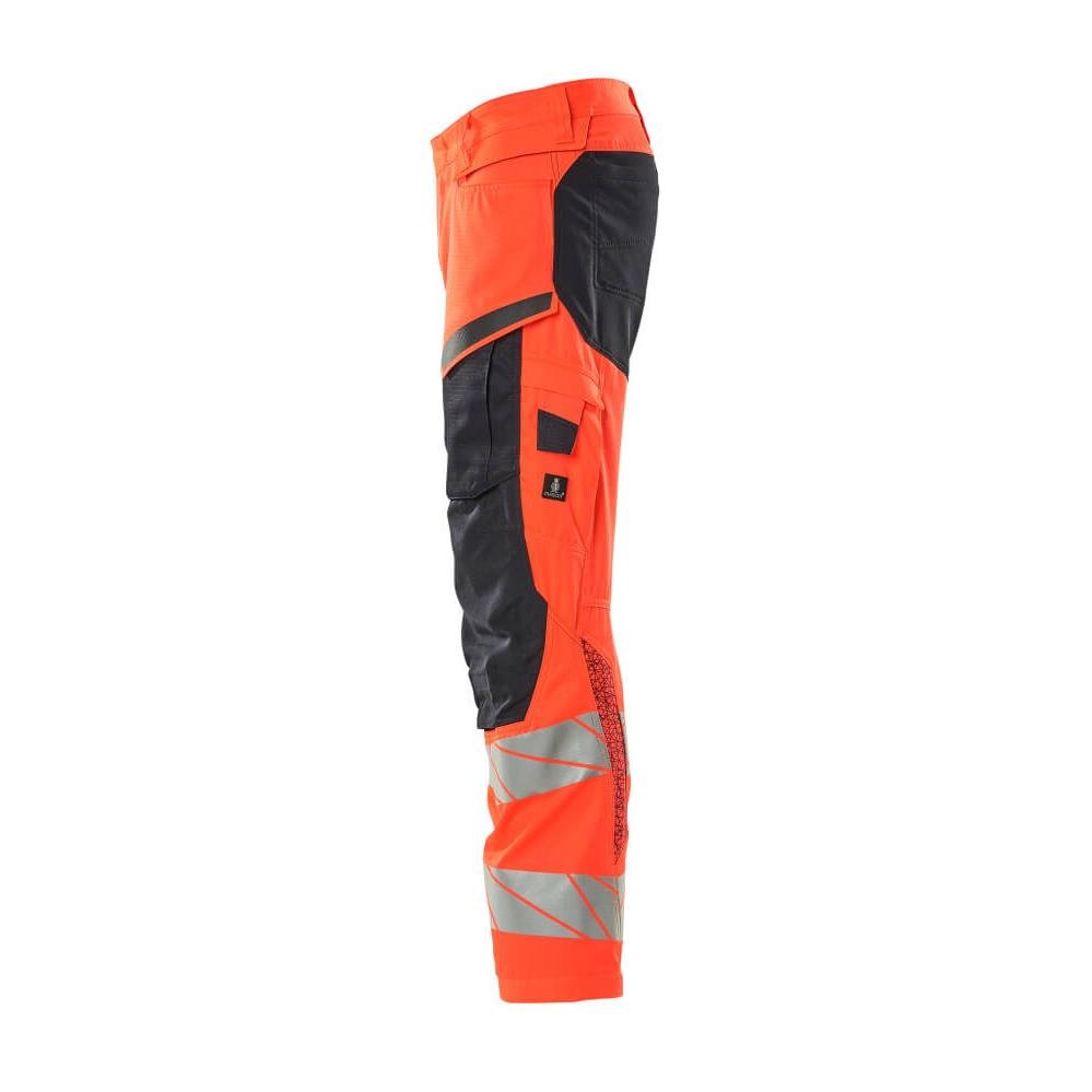 Housut polvitaskuilla, joustavat housut, hi-vis punainen/musta-sininen