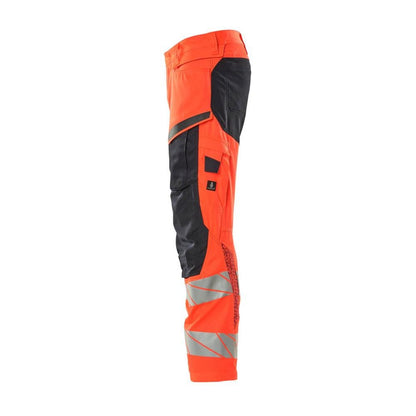 Housut polvitaskuilla, joustavat housut, hi-vis punainen/musta-sininen