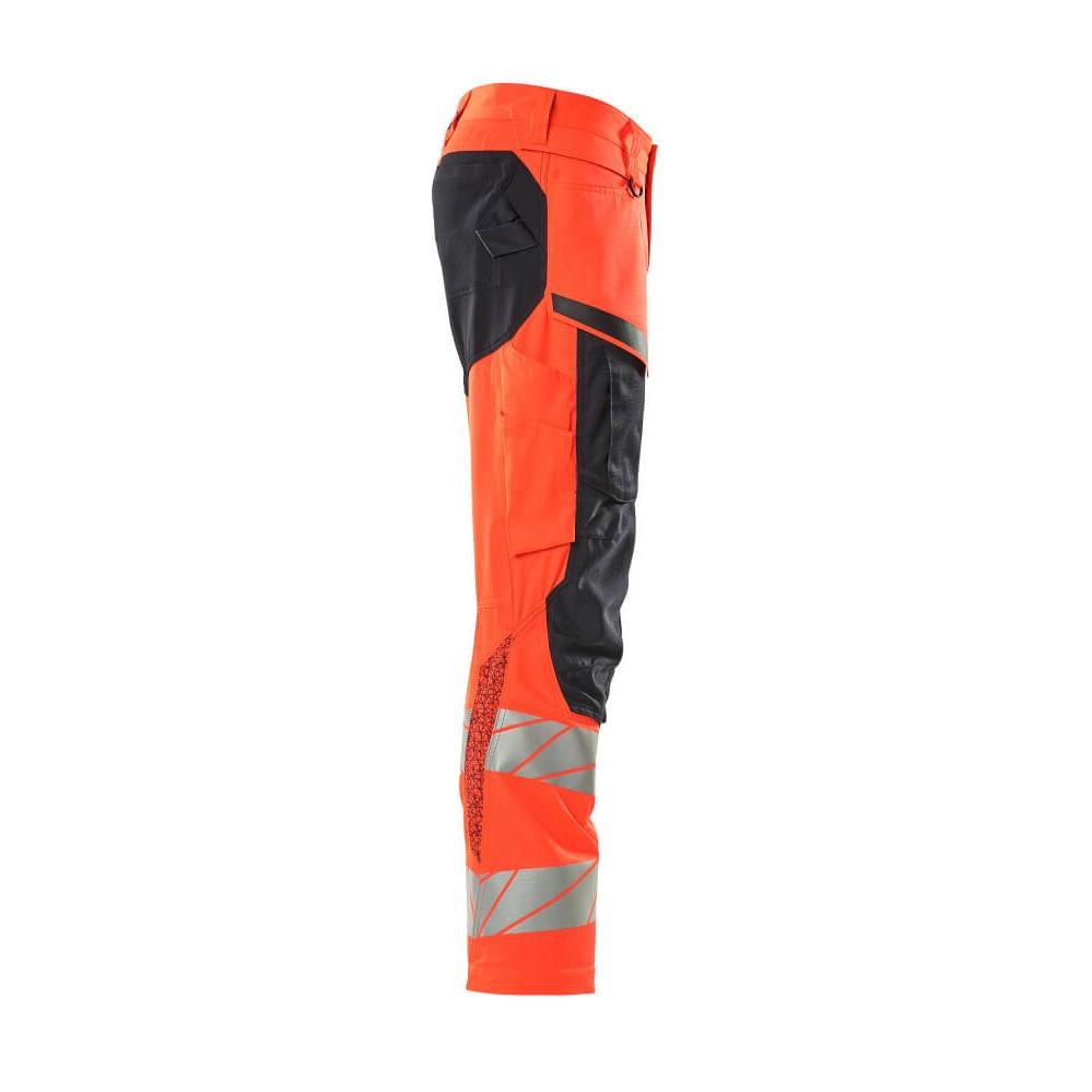 Housut polvitaskuilla, joustavat housut, hi-vis punainen/musta-sininen