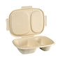 Duni GmbH Bagasse Box Shield 2-jakoinen 600/300 ml, ruskeasta bagassista, suorakaiteen muotoinen kahdella osastolla ja sopivalla taittokannella (426x304x56mm), ympäristöystävällinen pakkaus, esitetään pystyasennossa ja avoimena. Pakkaus à 50 kappaletta.