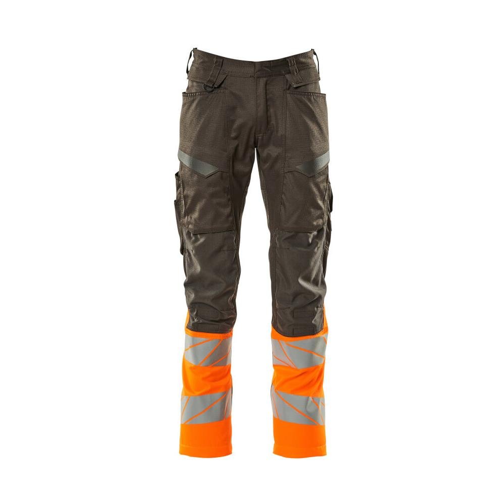 Housut polvitaskuilla, joustavat housut, tumma antrasiitti/hi-vis oranssi