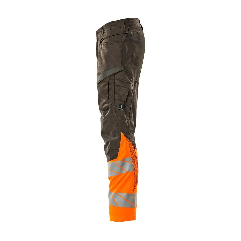 Housut polvitaskuilla, joustavat housut, tumma antrasiitti/hi-vis oranssi