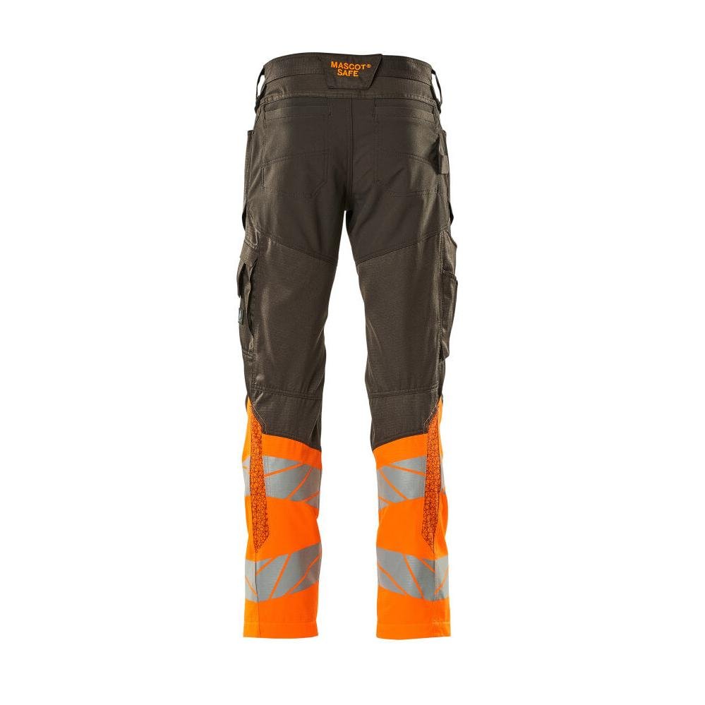 Housut polvitaskuilla, joustavat housut, tumma antrasiitti/hi-vis oranssi