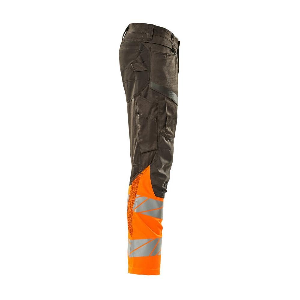 Housut polvitaskuilla, joustavat housut, tumma antrasiitti/hi-vis oranssi