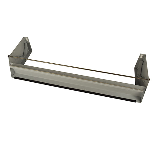 Starpak-kalvoerottelulaite 1-kertainen 45 cm leveille suurille rullille on metallinen seinäjakelija, jossa on vaakasuuntainen leikkauskisko ja sivupidikkeet - ihanteellinen teollisiin pakkauslaitoksiin tai käyttöön kalvoerottelulaitteena.